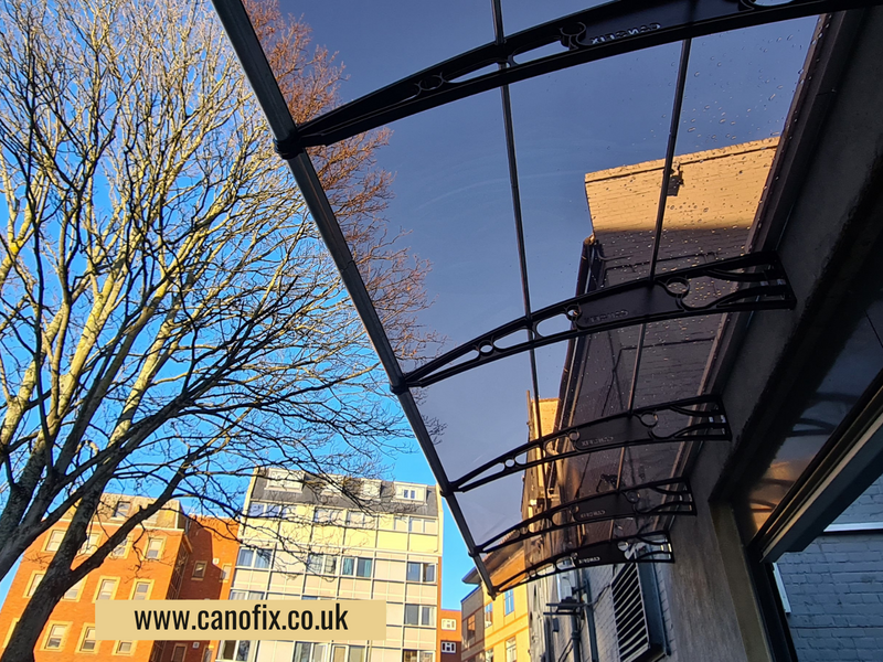 LONG CANOFIX Polycarbonate Door Canopy: 1500mm (Black Bracket & Light Bronze Sheet)